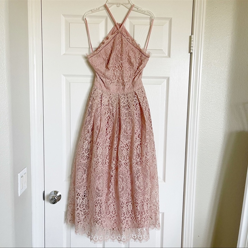 Asos Design Lace Midi Dress With Pinny Bodice